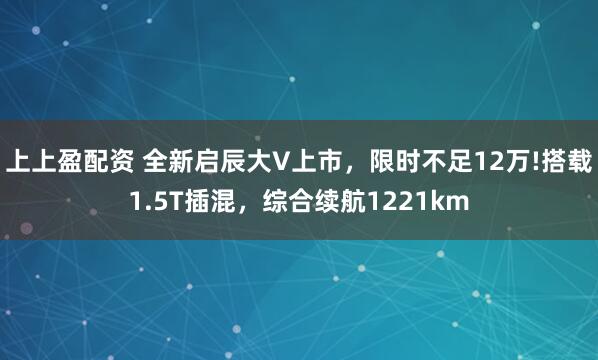上上盈配资 全新启辰大V上市,限时不足12万!搭载1.5T插混,综合续航1221km